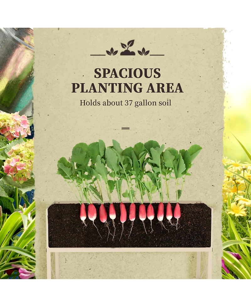 Raised Garden Bed with Galvanized Steel Frame, Storage Shelf and Bed Liner, Elevated Planter Box with Legs for Vegetables, Flowers, Herbs, Cream