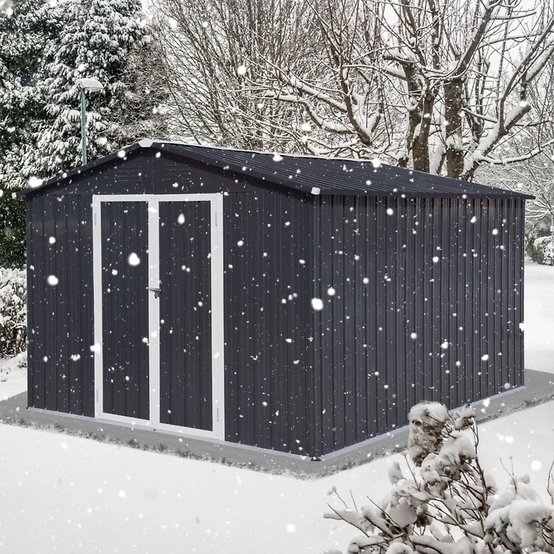 Streamdale Metal garden sheds 10ftx12ft outdoor storage sheds Dark-grey