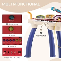 2 in 1 Kids Piano Keyboard with Drum Set, 32-Key Electronic Musical Instrument with Multiple Sounds, Lights, Microphone, Stool, MP3, U-disk, Auto-Hibe