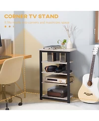 Tv Stand, Av Media Stand, Corner Audio Tower with Storage Shelves and Steel Frame, Living Room Storage, Gray
