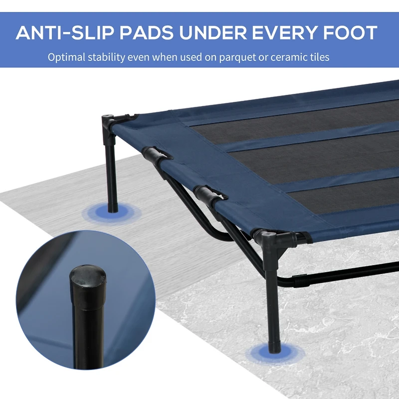 48" x 36" Breathable Elevated Dog Bed Portable Pet Cot, Raised Pet Bed w/ Carry Bag Metal Frame Breathable Mesh Indoor and Outdoor Dark Blue