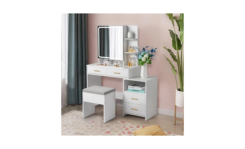Slickblue Fch Dressing Table Set with Mirror, 4 Drawers, 1 Storage Cabinet & 2 Shelves