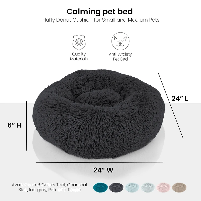 Details Calming Dog and Cat Bed, Soft Round Donut Bed for Pets, Super Lux