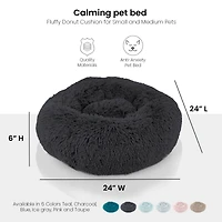 Details Calming Dog and Cat Bed, Soft Round Donut Bed for Pets, Super Lux