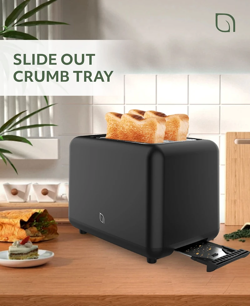 Willow Kitchen 2-Slice Toaster with Wide Slots - Perfect for Toast Bagels, Compact Design, Crumb Tray