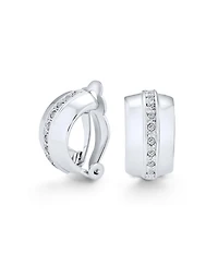 Bling Jewelry Single Row Crystal Wide Hoop Clip On Earrings Non Pierced Ears Plated