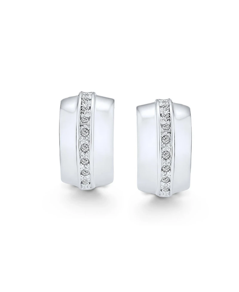 Bling Jewelry Single Row Crystal Wide Hoop Clip On Earrings Non Pierced Ears Plated