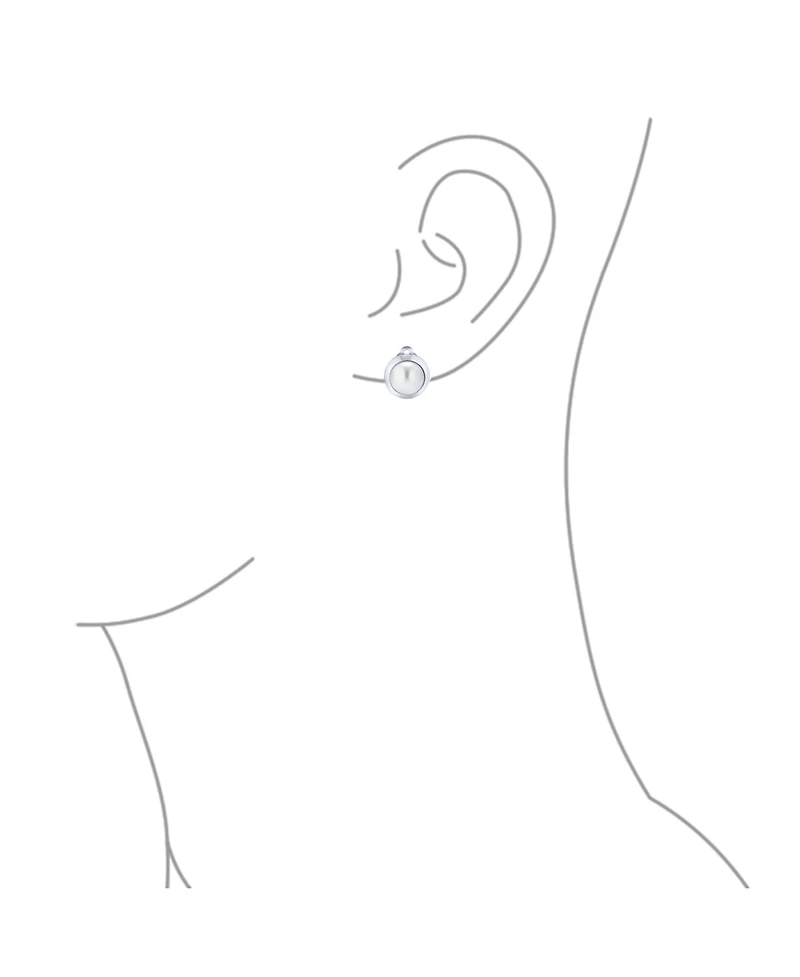 Bling Jewelry Simple Button Style Round Dome Bezel Pearl Clip-On Earrings Silver Plated Brass
