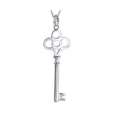 Bling Jewelry Crown Key Shape Pendant Necklace Plain .925 Sterling Silver