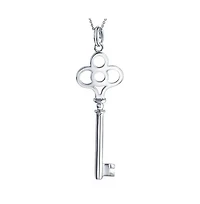 Bling Jewelry Crown Key Shape Pendant Necklace Plain .925 Sterling Silver
