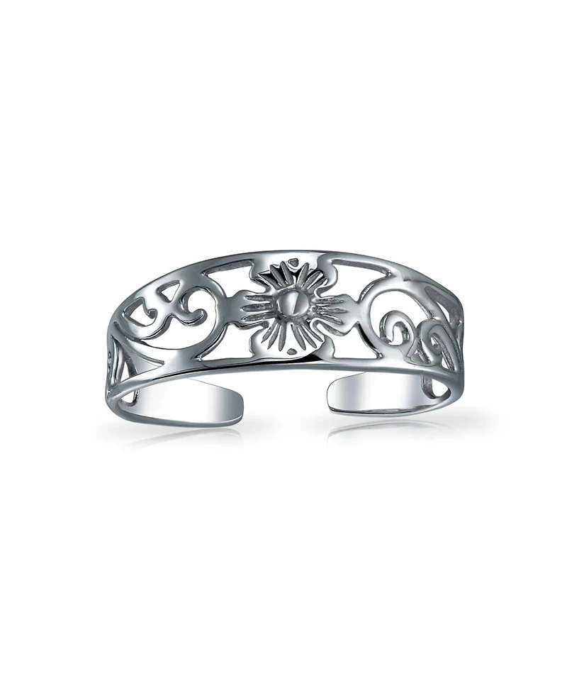 Flowers Cut Out Filigree Midi Band Toe Ring Sterling Silver Mid Finger