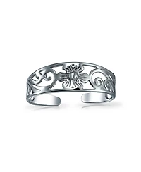 Flowers Cut Out Filigree Midi Band Toe Ring Sterling Silver Mid Finger