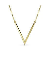 Bling Jewelry Minimalist Geometric Chevron V Pendant Necklace 14K Gold Plated Silver