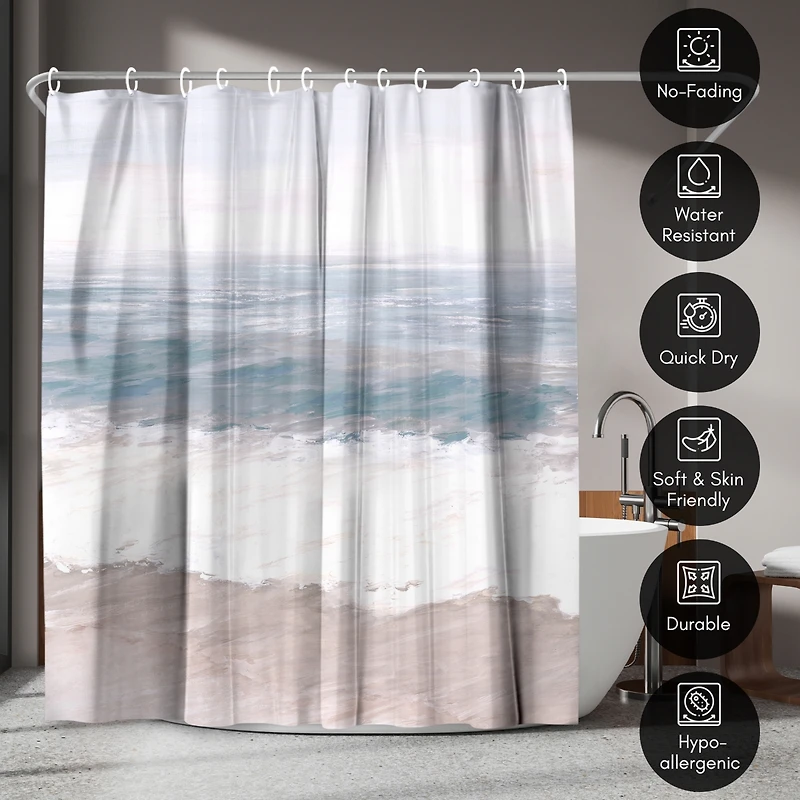 71x74 Shower Curtain - Coastal Seaside Design - Warm Waves by Pi Creative Art