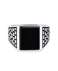 Bling Jewelry Brick Accent Statement Rectangle Natural Black Onyx Signet Ring