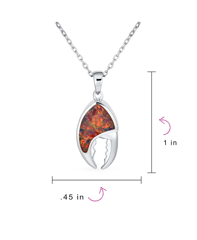 Bling Jewelry Nautical Tropical Beach Vacation Lovers Be My Lobster Crab Claw Created Opal Dangle Pendant Necklace Sterling Silver