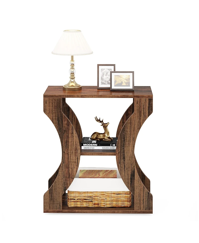 Tribesigns 24" Farmhouse End Table, 3-Tier Side Table with Storage Shelves, Industrial Wood Accent Table, Nightstand Bedside Table for Living Room, Be