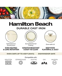Hamilton Beach Enameled Cast Iron Dutch Oven Gray (3-Quart) | Cream Enamel Coating Pot with Lid Even Heat Distr