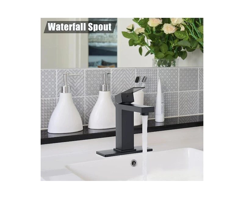 Bathroom Sink Faucet,Bathroom Sink Faucet for 1 or 3 Hole with Pop Up Drain Stopper and Water Supply Hoses,Deck Plate Included