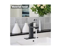 Bathroom Sink Faucet,Bathroom Sink Faucet for 1 or 3 Hole with Pop Up Drain Stopper and Water Supply Hoses,Deck Plate Included