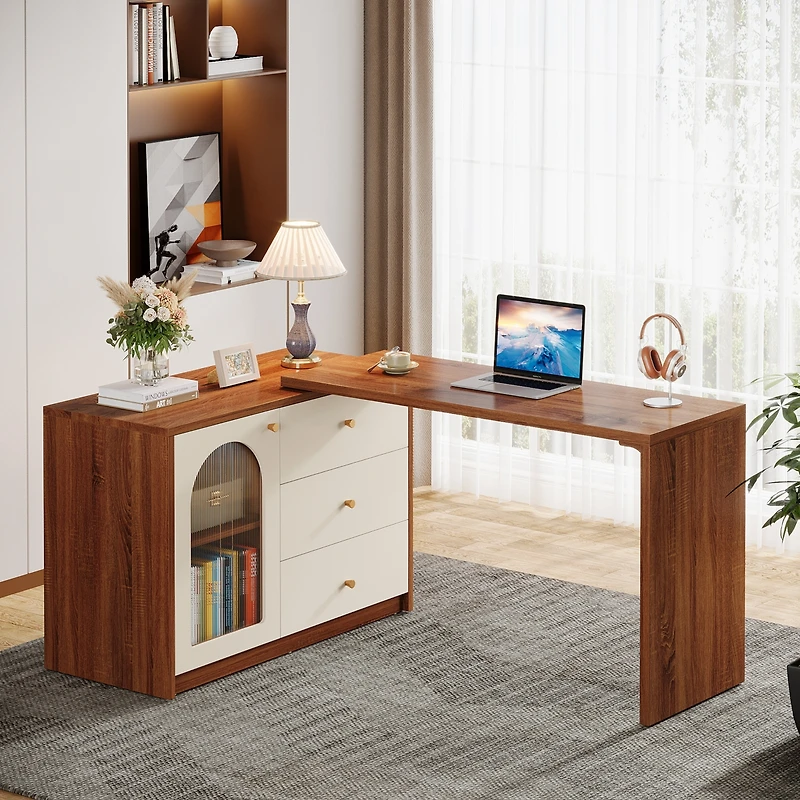 Tribesigns L Shaped Computer Desk with Drawers, Modern Corner Home Office Desk with Reversible Storage Cabinet, Long Study Writing Desk Workstation