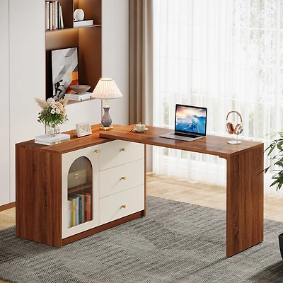 Tribesigns L Shaped Computer Desk with Drawers, Modern Corner Home Office Desk with Reversible Storage Cabinet, Long Study Writing Desk Workstation