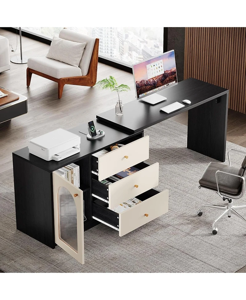 Tribesigns L Shaped Computer Desk with Drawers, Modern Corner Home Office Reversible Storage Cabinet, Long Study Writing Workstation