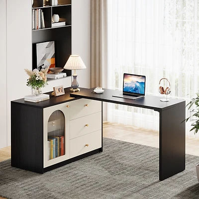 Tribesigns L Shaped Computer Desk with Drawers, Modern Corner Home Office Reversible Storage Cabinet, Long Study Writing Workstation