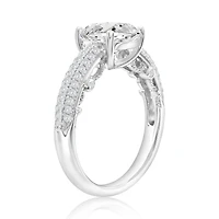 Suzy Levian Sterling Silver Cushion Cut White Cubic Zirconia Pave Center Stone Ring