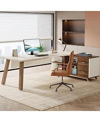 Tribesigns 71-Inch Executive Desk, L-Shaped Desk with 55-Inch Cabinet, Large Office Desk with Storage Shelves, Modern Computer Desk for Home Office