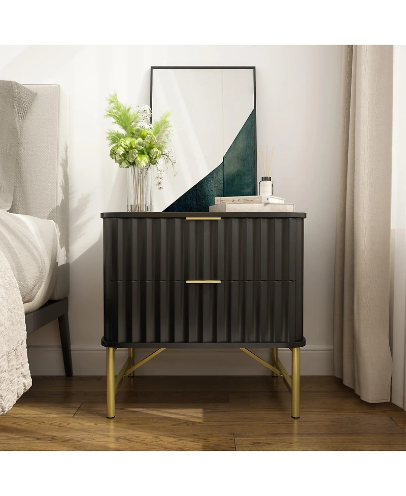2-Drawer Nightstand with Metal Base