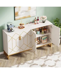 Tribesigns 59" White Gold Buffet Cabinet with Storage Kitchen Sideboard Storage Cabinet