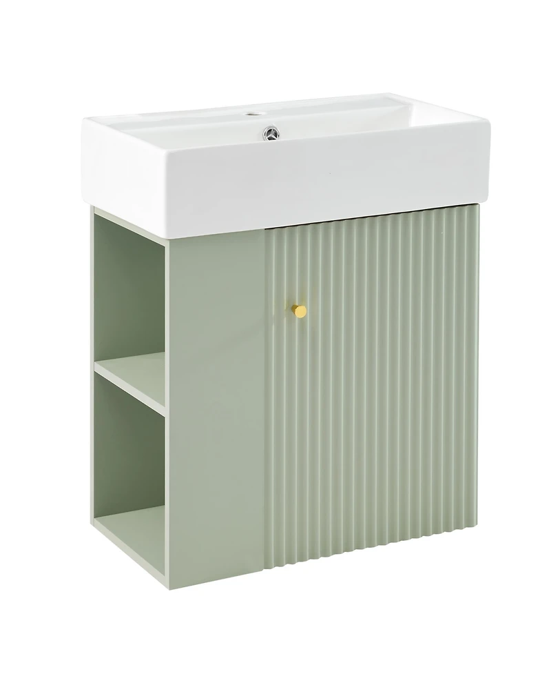 21.6 inch Modern Floating Bathroom Vanity with Ceramic Basin - Perfect for Small Bathrooms, Left side storage
