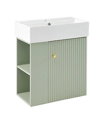 21.6 inch Modern Floating Bathroom Vanity with Ceramic Basin - Perfect for Small Bathrooms, Left side storage