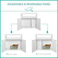 Wooden Cat Litter Box Enclosure Furniture with Adjustable Partition, Cat Washroom End Table with Open Shelf, White