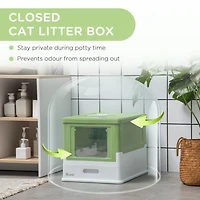 Fully Enclosed Cat Litter Box with Scoop, Hooded Cat Litter House with Drawer Type Tray, Foldable Smell Proof Cat Potty with Front Entry, Top Exit, La