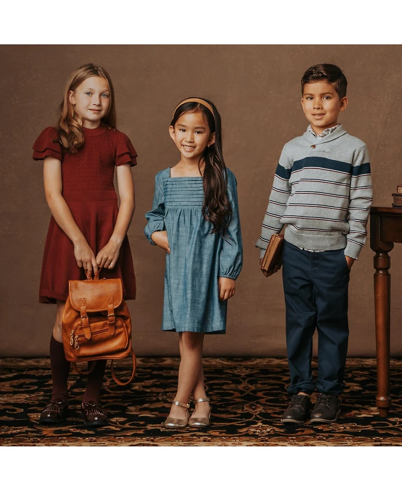 Hope & Henry Toddler Girls Organic Long Sleeve Ruched Bodice Chambray Dress