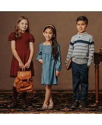 Hope & Henry Toddler Girls Organic Long Sleeve Ruched Bodice Chambray Dress