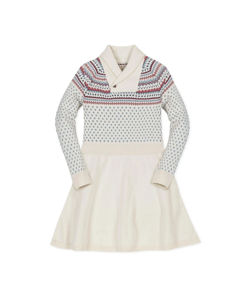 Hope & Henry Toddler Girls Organic Shawl Collar Fair Isle Sweater Dress