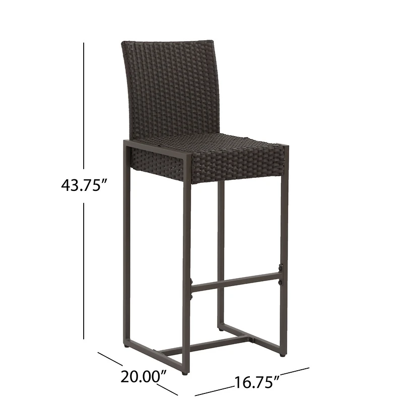 Transitional Outdoor Wicker Barstools With Powder-Coated Iron Frame (Set Of 2)