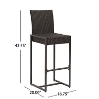 Transitional Outdoor Wicker Barstools With Powder-Coated Iron Frame (Set Of 2)