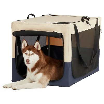 Streamdale Adjustable Dog Crate Fabric Cover Iron Pipe 3 Door Travel Crate