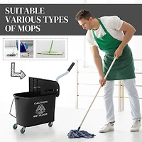 Mop Bucket with Wringer on Wheels for Floor Cleaning, 21 Quart, Separate Dirty and Clean Water, Black