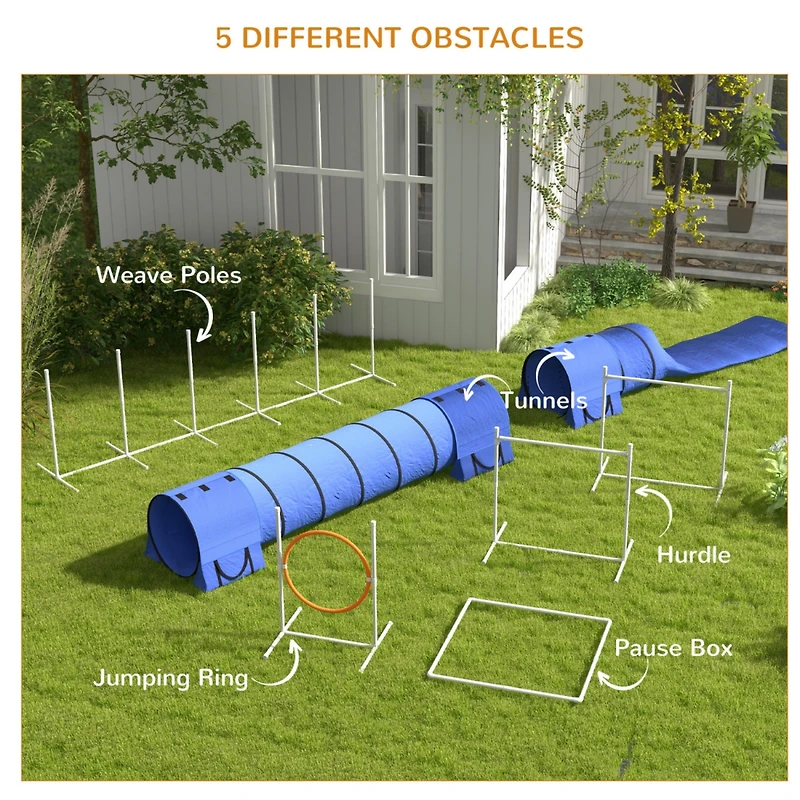 Streamdale Furniture 7 Piece Dog Agility Training Equipment, Dog Obstacle Course Starter Kit with Tunnels, Weave Poles, Adjustable Hurdles, Jumping Ri