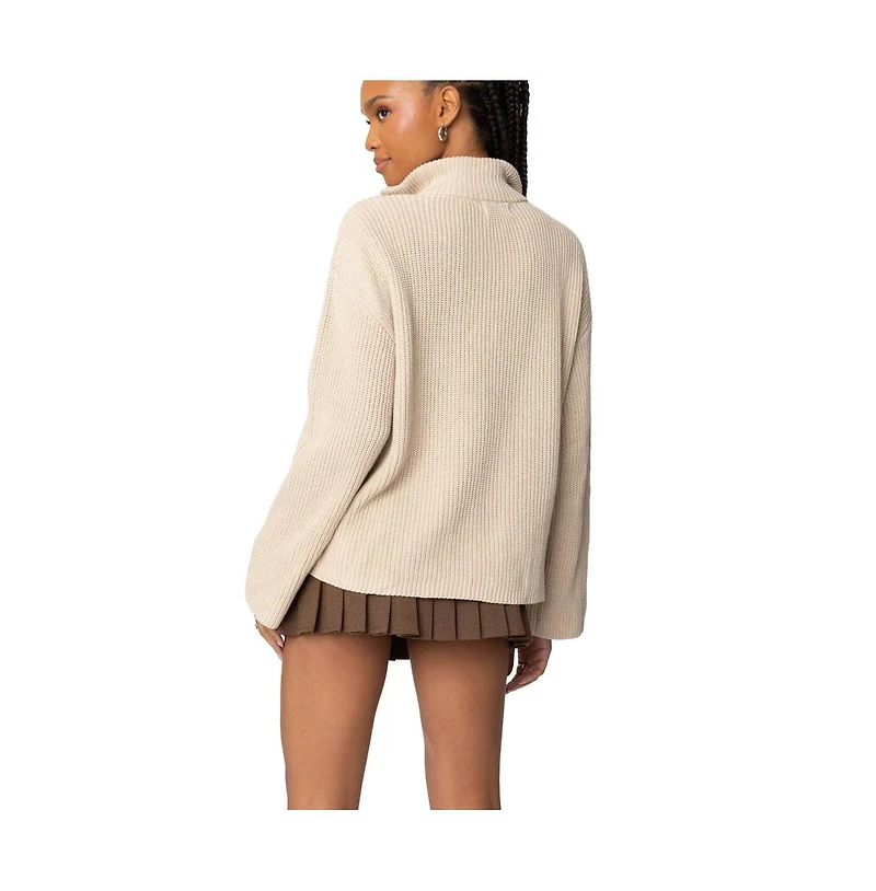 Edikted Women's Oversized Quarter Zip High Neck Rib Sweater