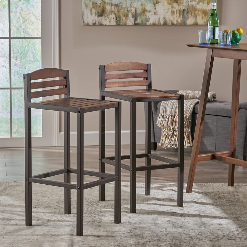 Acacia Wood And Iron Industrial Barstools: Modern Sophistication For Your Bar Or Dining Space