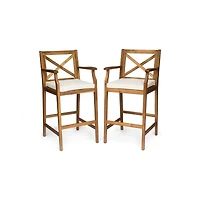 Streamdale Acacia Wood Outdoor Barstools With Water-Resistant Cushions (Set Of 2)