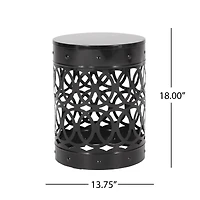 Modern Cylindrical Metal End Table With Iron-Cut Design