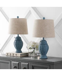 Jonathan Y Margie Wicker 20.5" Bohemian Rustic Iron Led Table Lamp, Green (Set of 2)