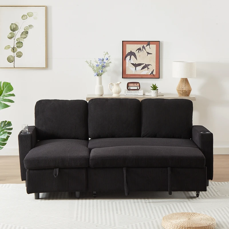 Streamdale L-Shaped Corduroy Sofa Bed with Pullout Bed, 78.7